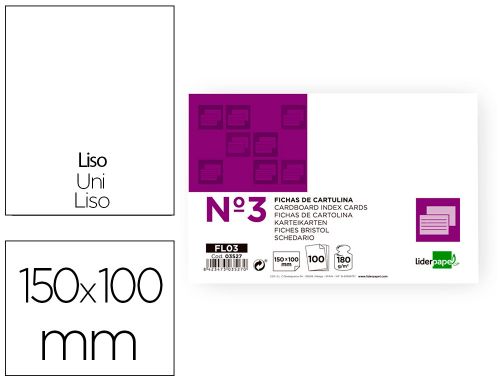Fichas em cartolina, emb. com 100, 100x150 mm, lisa , Liderpapel , 3527 , 8423473035270